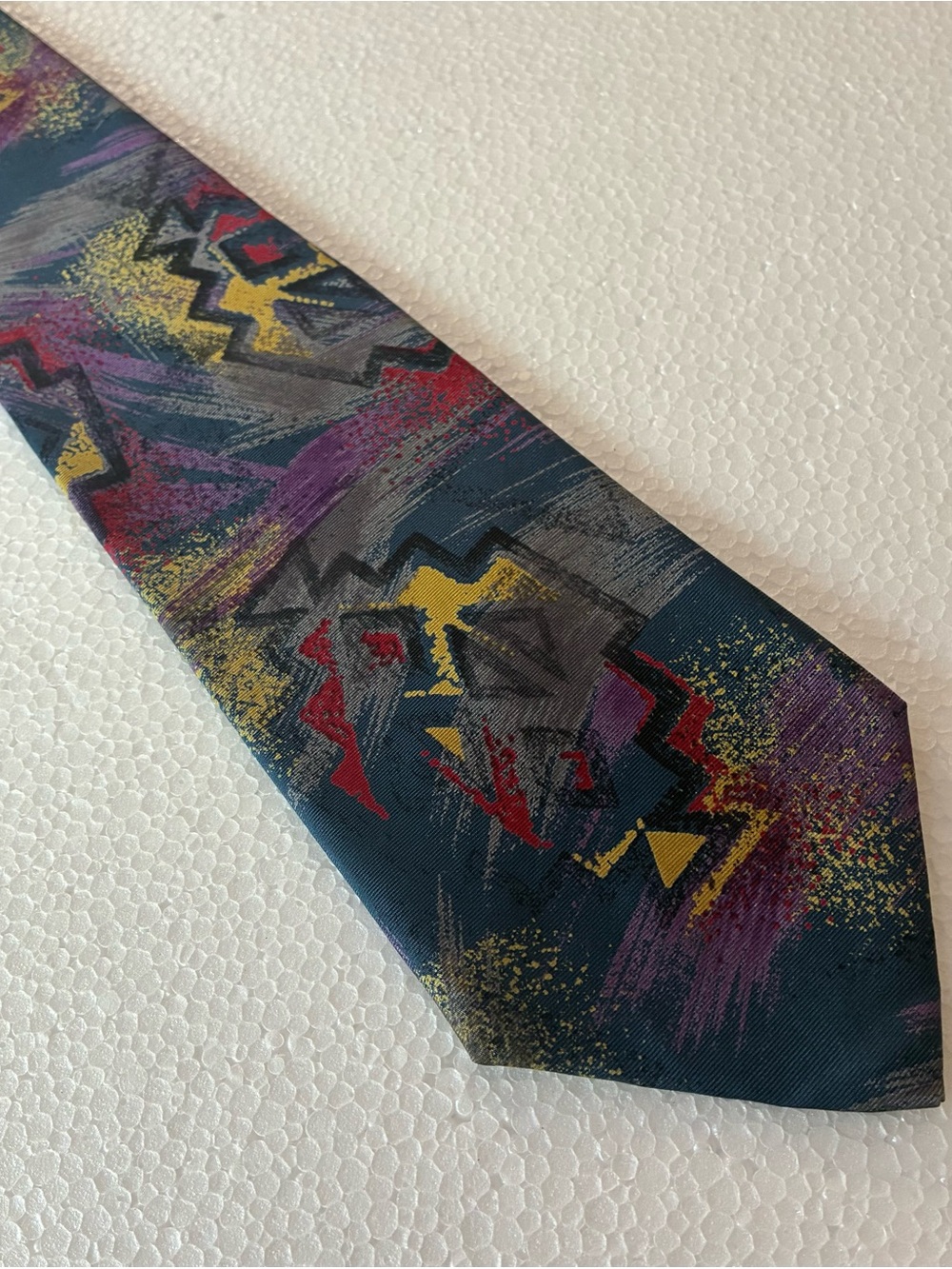Gio Ponti Made in Italy 100% Silk Tie Teal with Red, Yellow and Purple Accents